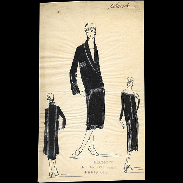 Bechoff - Galonnée, dessin d'une robe (circa 1925)