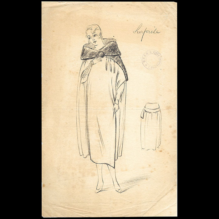 Beer - Surprise, dessin d'un manteau (circa 1920)