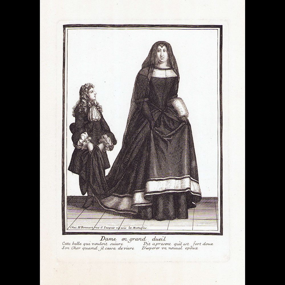 Dame en grand deuil, gravure d'Henri Bonnart (circa 1690-1700)