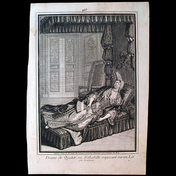 Trouvain - Dame de qualité en déshabillé reposant sur un lit à la duchesse (circa 1690)