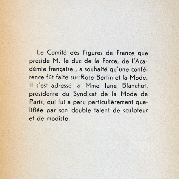 Rose Bertin et la Mode, par Jane Blanchot, avec envoi de l'auteur (1955)