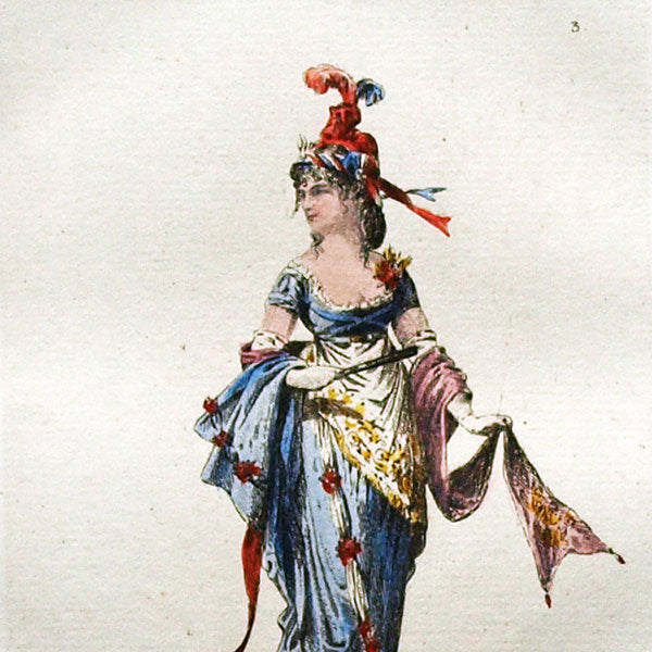 Costumes du directoire tirés des Merveilleuses par Guillaumot, exemplaire en couleurs (1875)