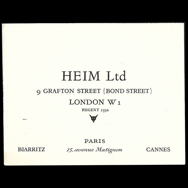 Heim - Réunion des 4 cartes de la maison Heim de Paris, Londres, Biarritz et Cannes (circa 1940's)