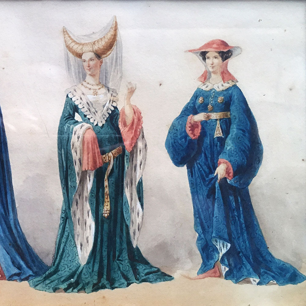 Frédéric Lix - Costumes de Charles V et Charles VI, dessin pour Histoire de la Mode en France de Challamel (1875)