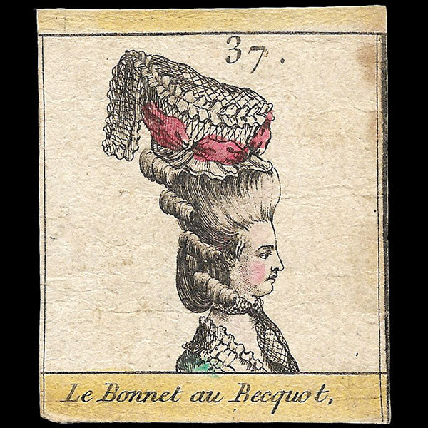 Le Bonnet au Becquot, gravure d'une coiffure (circa 1770-1780)