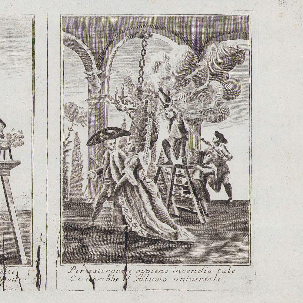Coiffure à l'échelle, caricatures italiennes (1780)