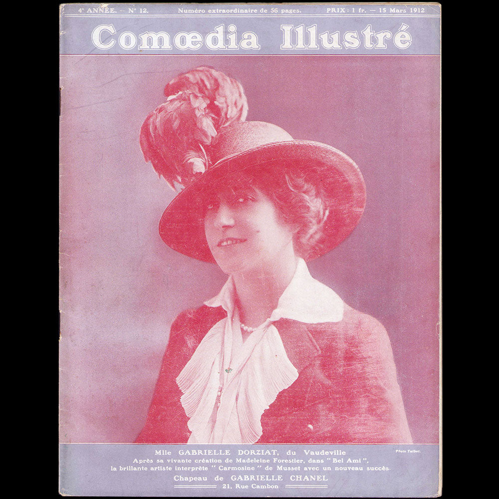 Comoedia Illustré (15 mars 1912), Gabrielle Dorziat, chapeau de Gabrielle Chanel