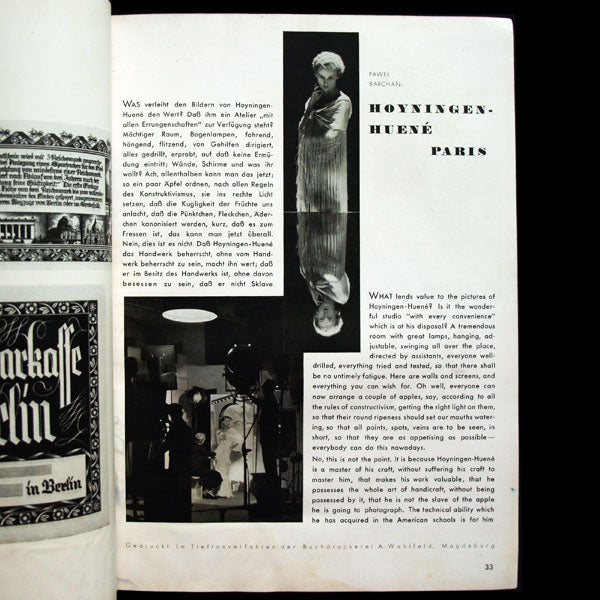 Gebrauchsgraphik, International Advertising Art, article sur Hoyningen-Huené (1932)