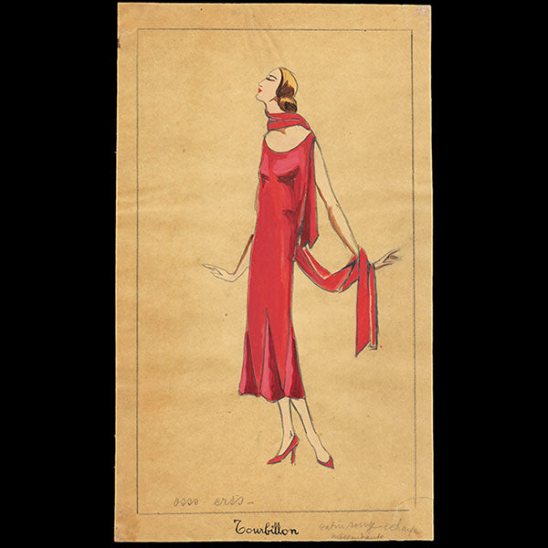 Jeanne Lanvin - Dessin de l'ensemble Tourbillon (1925)