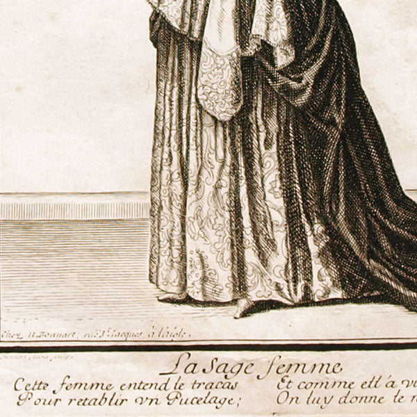 La Sage Femme, gravure de Bonnart (circa 1680)