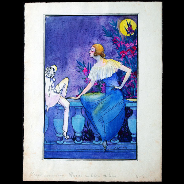 Rêverie au Clair de Lune, aquarelle de Victor Lhuer (circa 1914)