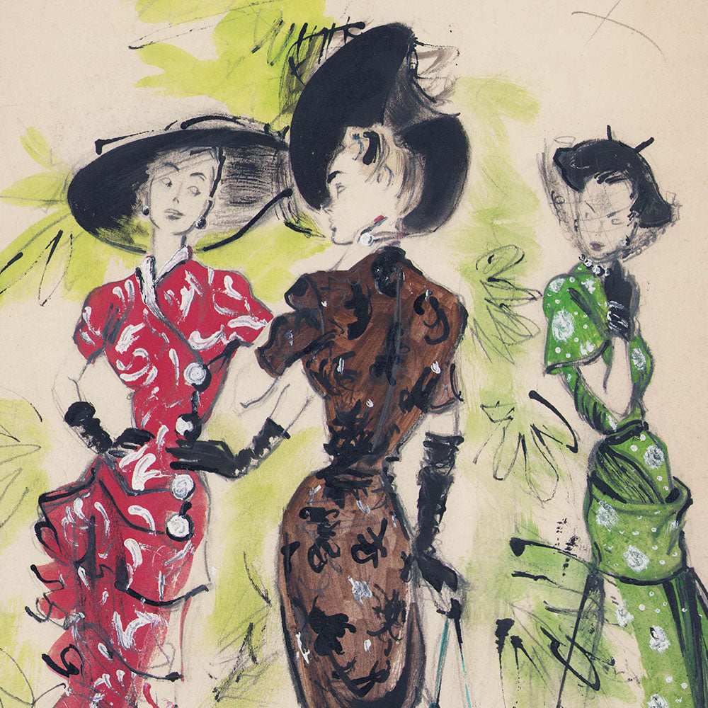 Jacques Demachy - Robes de Marcelle Dormoy, Jean Desses et Lafaurie, dessin pour la Femme Chic (circa 1947)