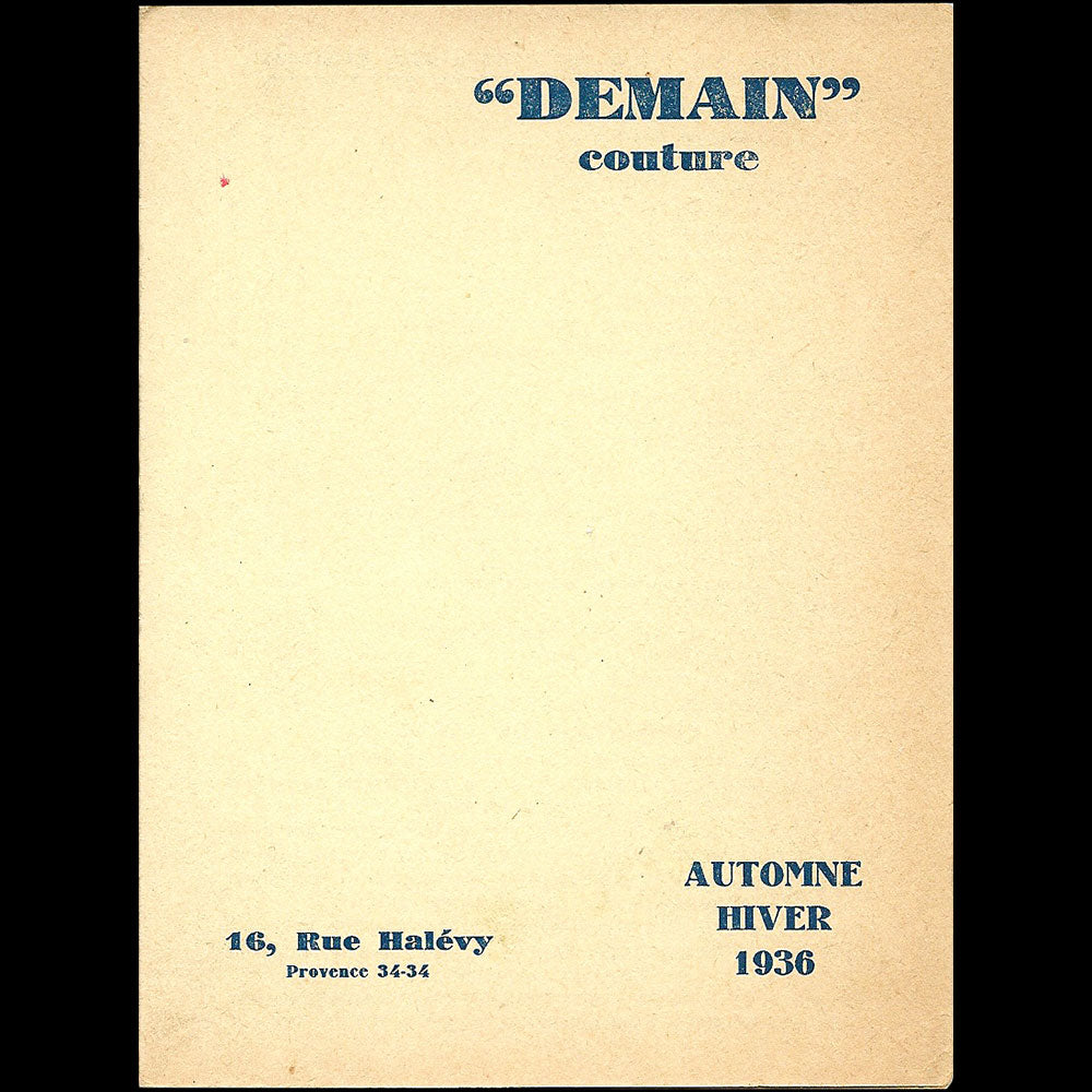 Demain Couture - Programme de défilé de la maison, 16 rue Havely à Paris, automne-hiver 1936