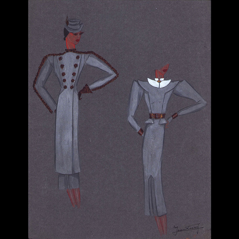 Jean Desses - Dessin d'un ensemble de jour pour Mistinguett (1930-1940s)