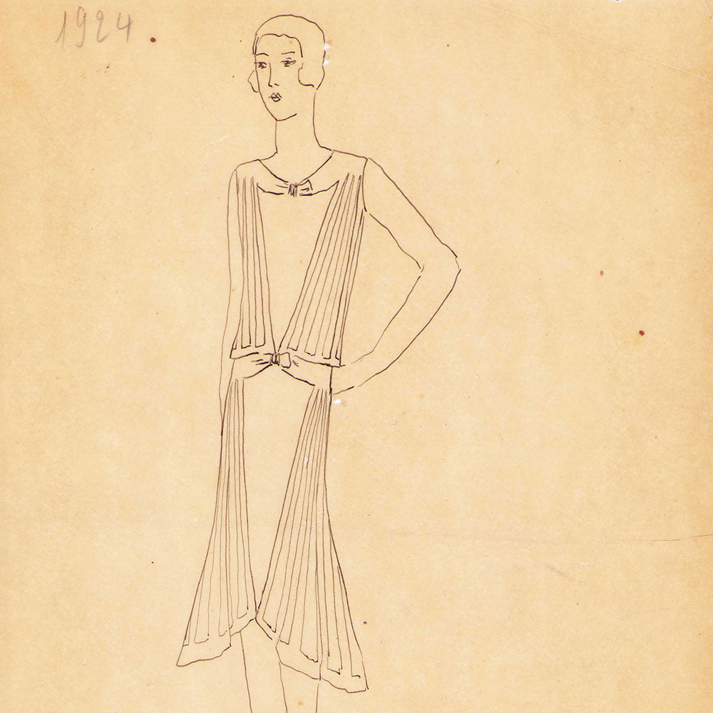 Fashion drawing of evening dress from a Paris Couture House (c. 1925-1930)