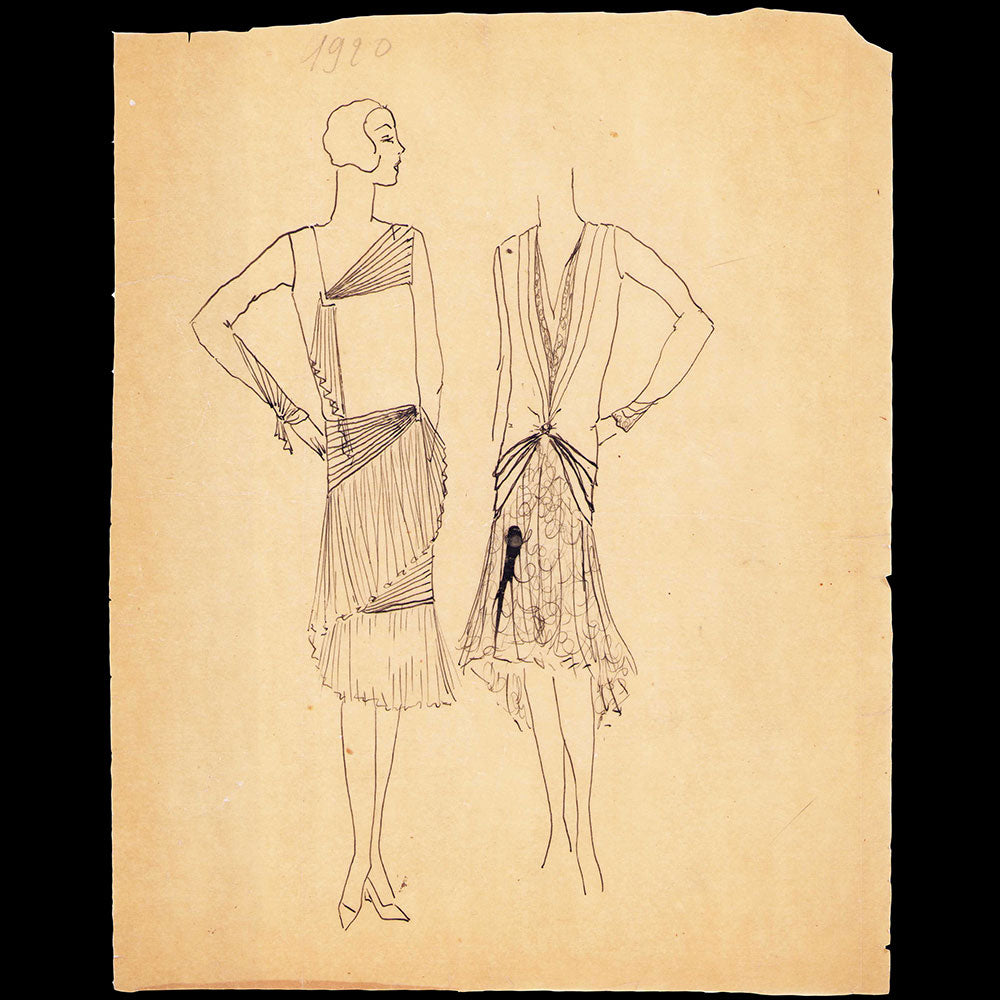 Fashion drawing of evening dress from the 1920's Fashion drawing of evening dress from the 1920's