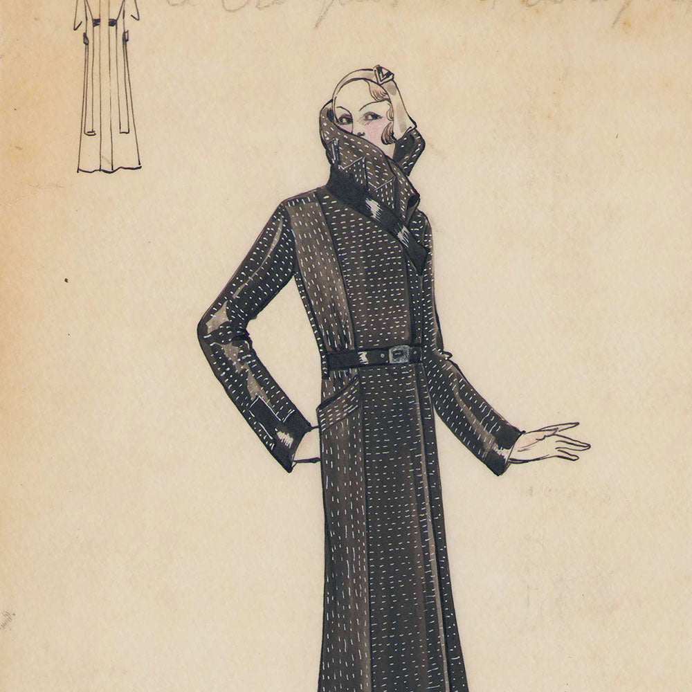 Ensemble de 9 dessins de robes de maisons de couture parisiennes (circa 1930)