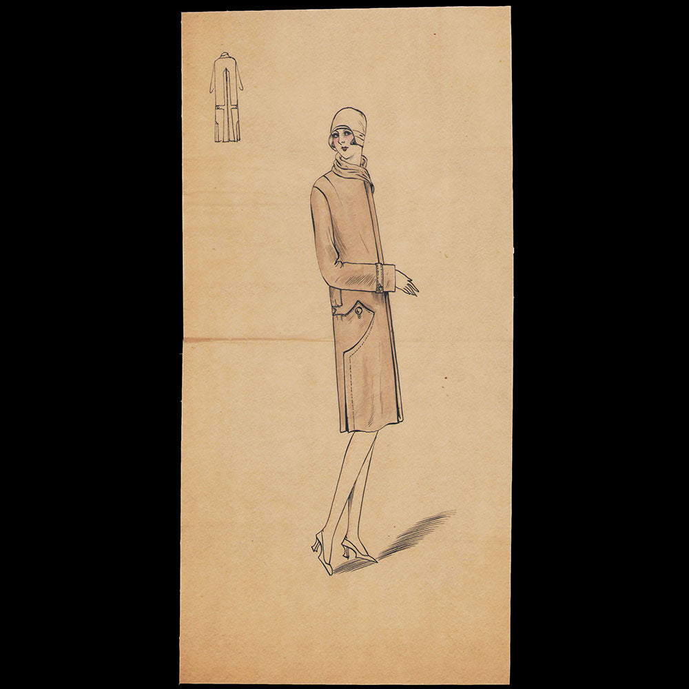 Ensemble de 9 dessins de robes de maisons de couture parisiennes (circa 1930)