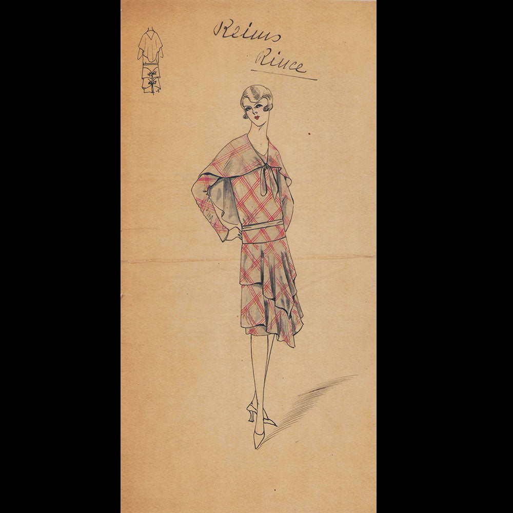 Ensemble de 9 dessins de robes de maisons de couture parisiennes (circa 1930)