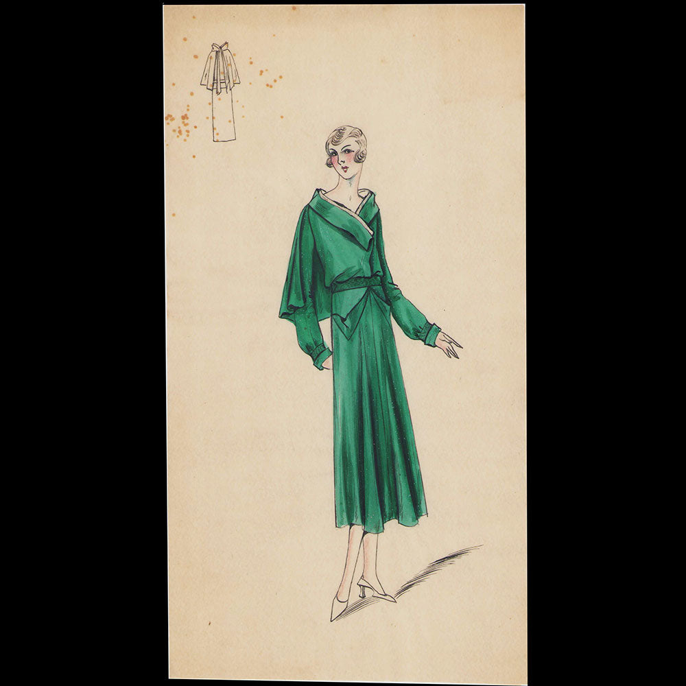 Ensemble de 9 dessins de robes de maisons de couture parisiennes (circa 1930)