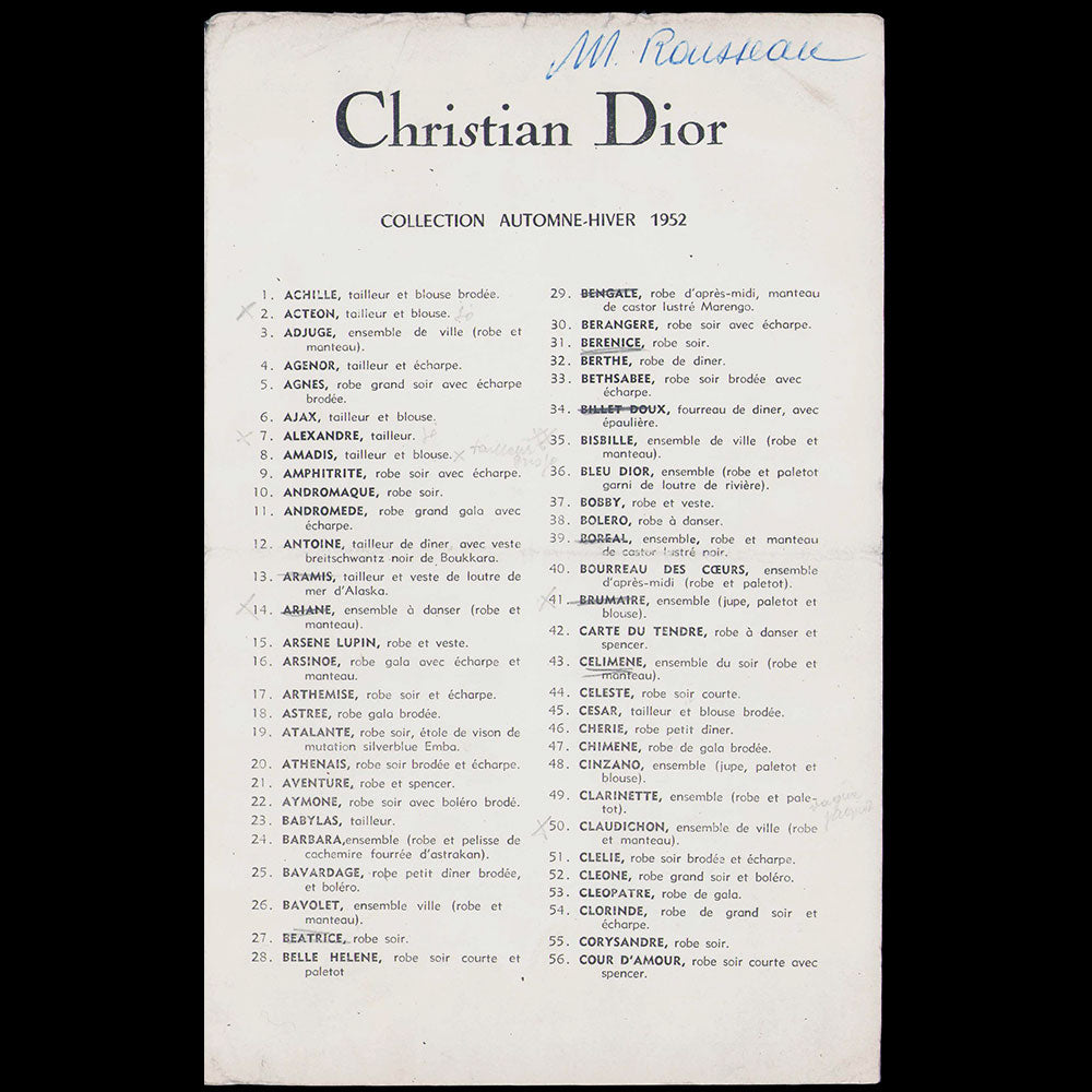 Christian Dior, ensemble de 11 programmes de défilé 1952-1958