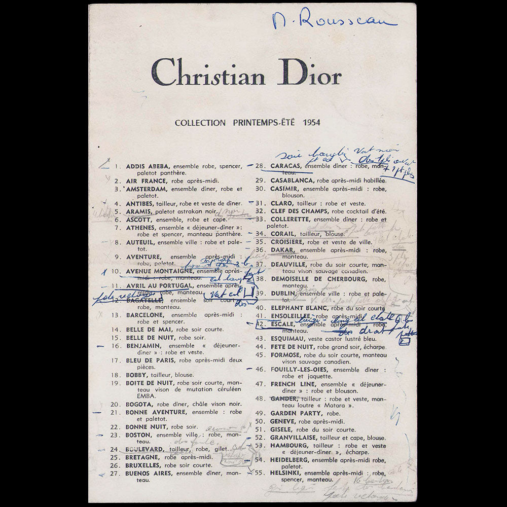 Christian Dior, ensemble de 11 programmes de défilé 1952-1958