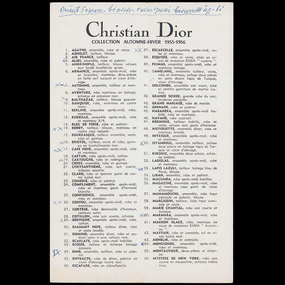 Christian Dior, ensemble de 11 programmes de défilé 1952-1958