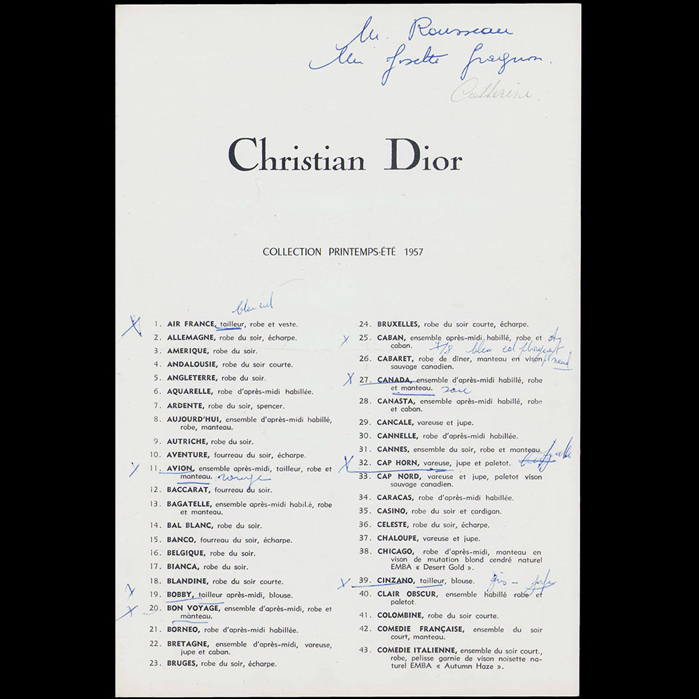 Christian Dior, ensemble de 11 programmes de défilé 1952-1958