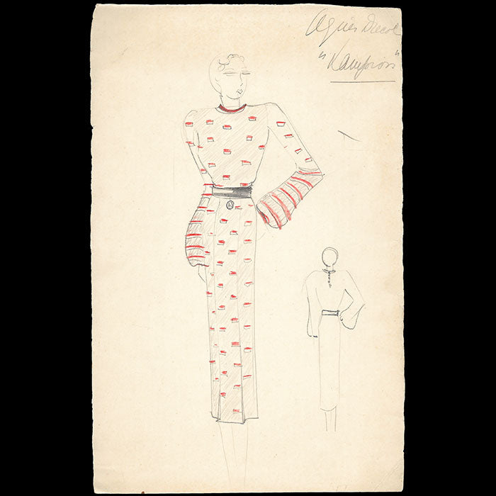 Agnès Drecoll - Lampion, dessin d'une robe (1930s)