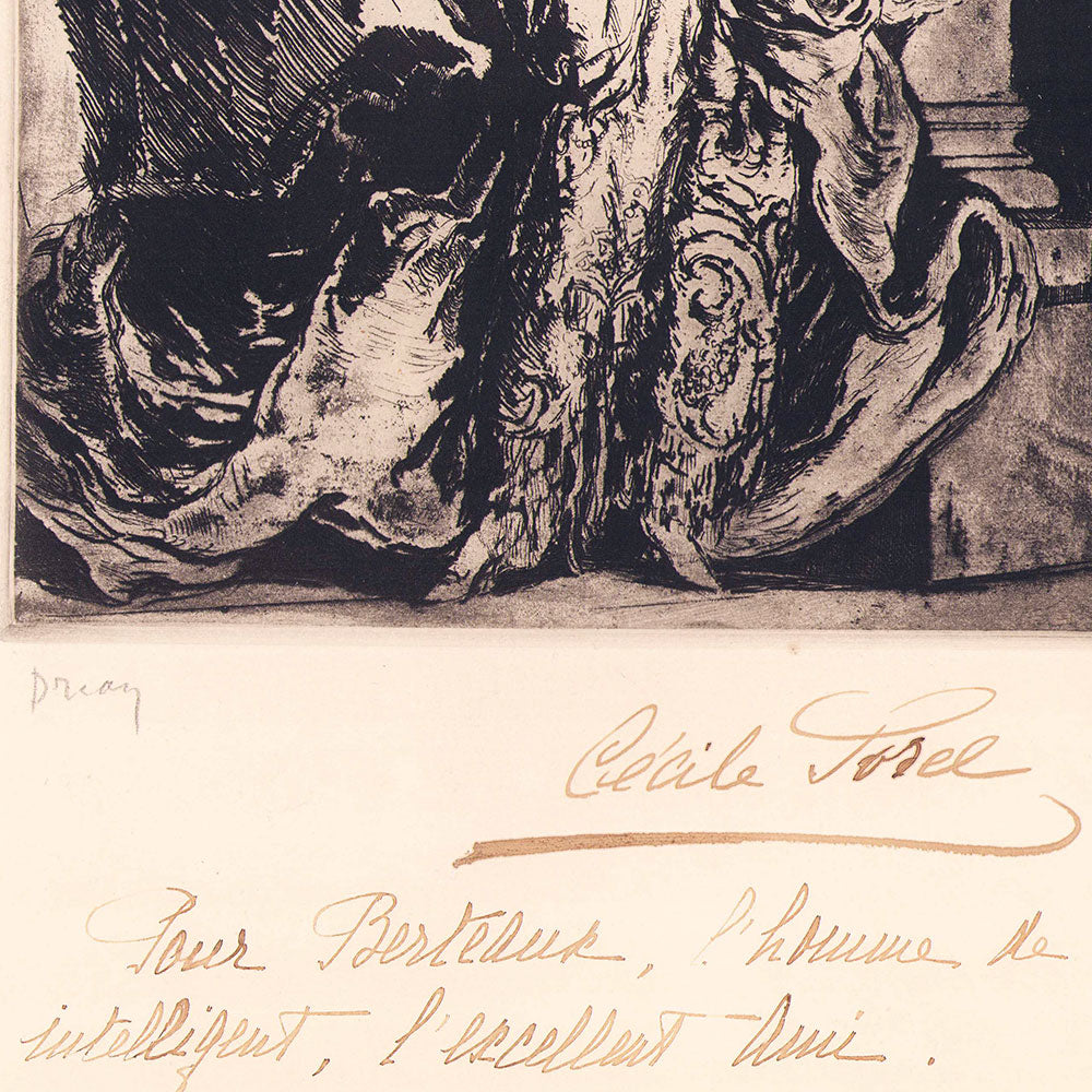 Drian - Cecile Sorel en costume de Célimène par Doucet, avec envoi de l'actrice (circa 1922)