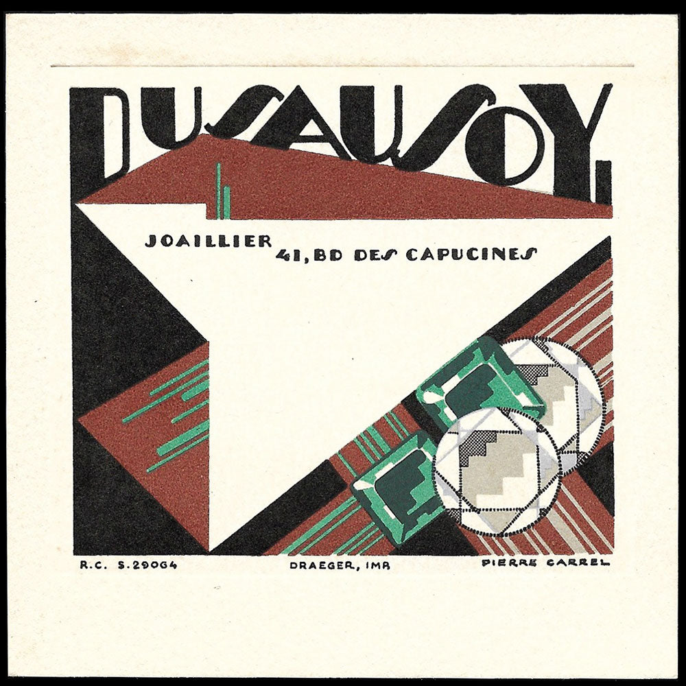 Dusausoy - Carte de la maison de joaillerie, 41 boulevard des Capucines à Paris (circa 1925)