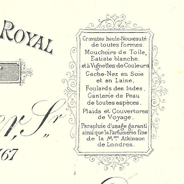 Facture de la Maison Doublet, chemiserie du Palais Royal, 167 rue Saint-Honoré à Paris (1888)