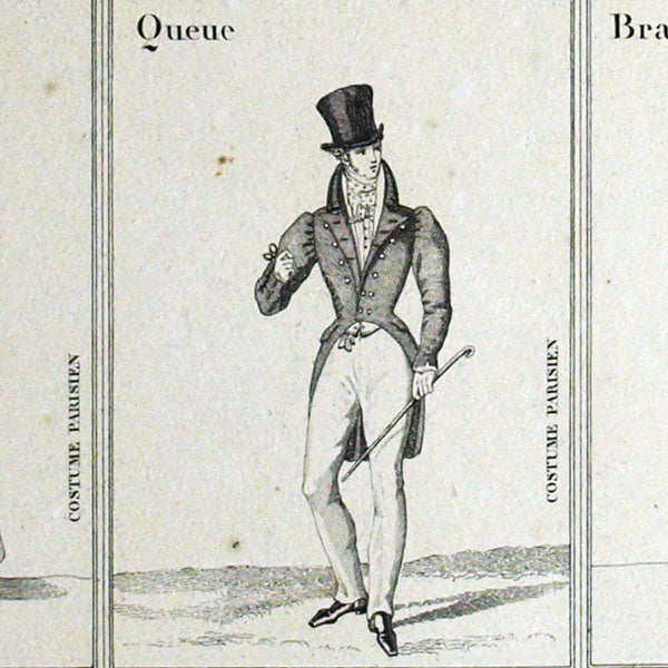 Cartes du jeu tête, bras, jambes, queue du costume parisien (circa 1820)