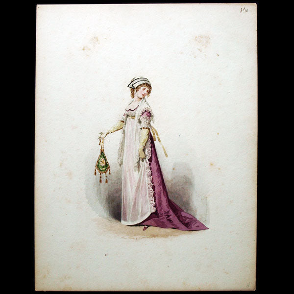 Compte-Calix - Les Modes Parisiennes sous le Directoire, ensemble des 15 aquarelles originales (1871)