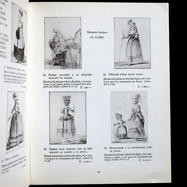 Dessins de Desrais et Leclerc pour la Gallerie des Modes et Costumes Français, catalogue de Prouté (1967)