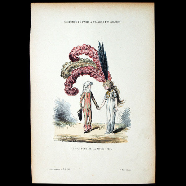 Le costume de Paris à travers les siècles, coiffure aux plumes 1774 (d'après James Gillray)