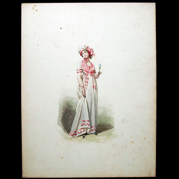 Compte-Calix - Les Modes Parisiennes sous le Directoire, ensemble des 15 aquarelles originales (1871)