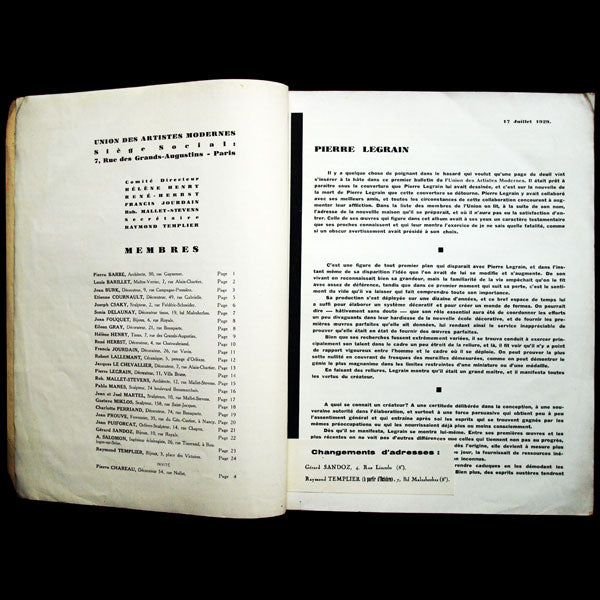 Union des Artistes Modernes (UAM), premier bulletin (juillet 1929)