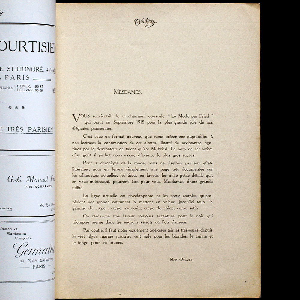 Fried - Créations, revue mensuelle de l'élégance féminine, n°1 (circa 1919)