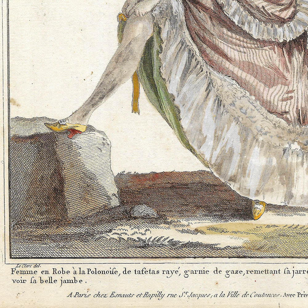 Gallerie des Modes et Costumes Français, 1778-1787, gravure n° G 37, Femme en robe à la polonaise par Leclerc (1778)