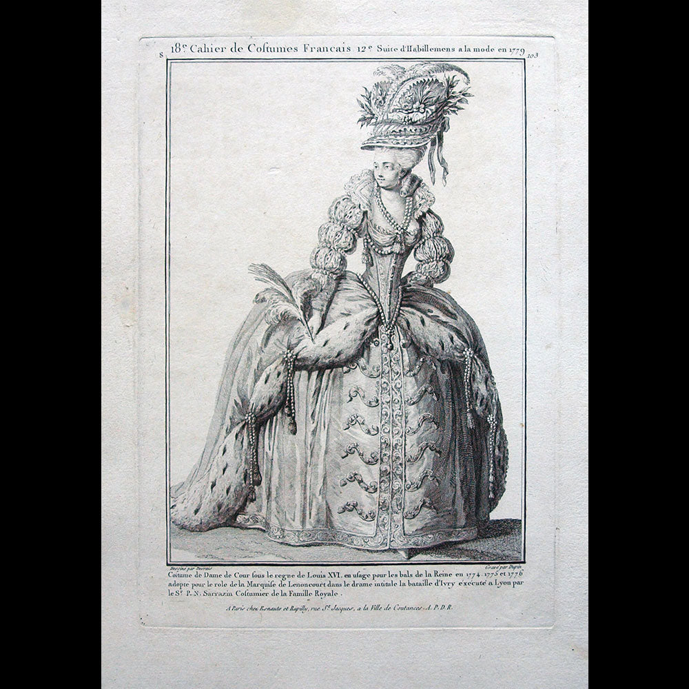 Gallerie des Modes et Costumes Français, 1778-1787, gravure n° S 103, Costume de Dame de Cour (1779)