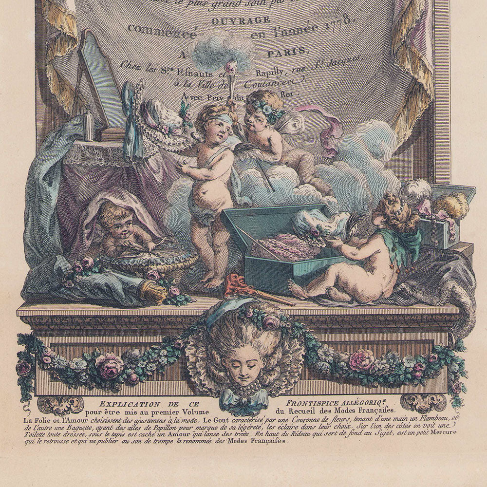 Gallerie des Modes et Costumes Français, 1778-1787, gravure n°1, Page titre - frontispice (1778), reproduction postérieure du XIXème siècle