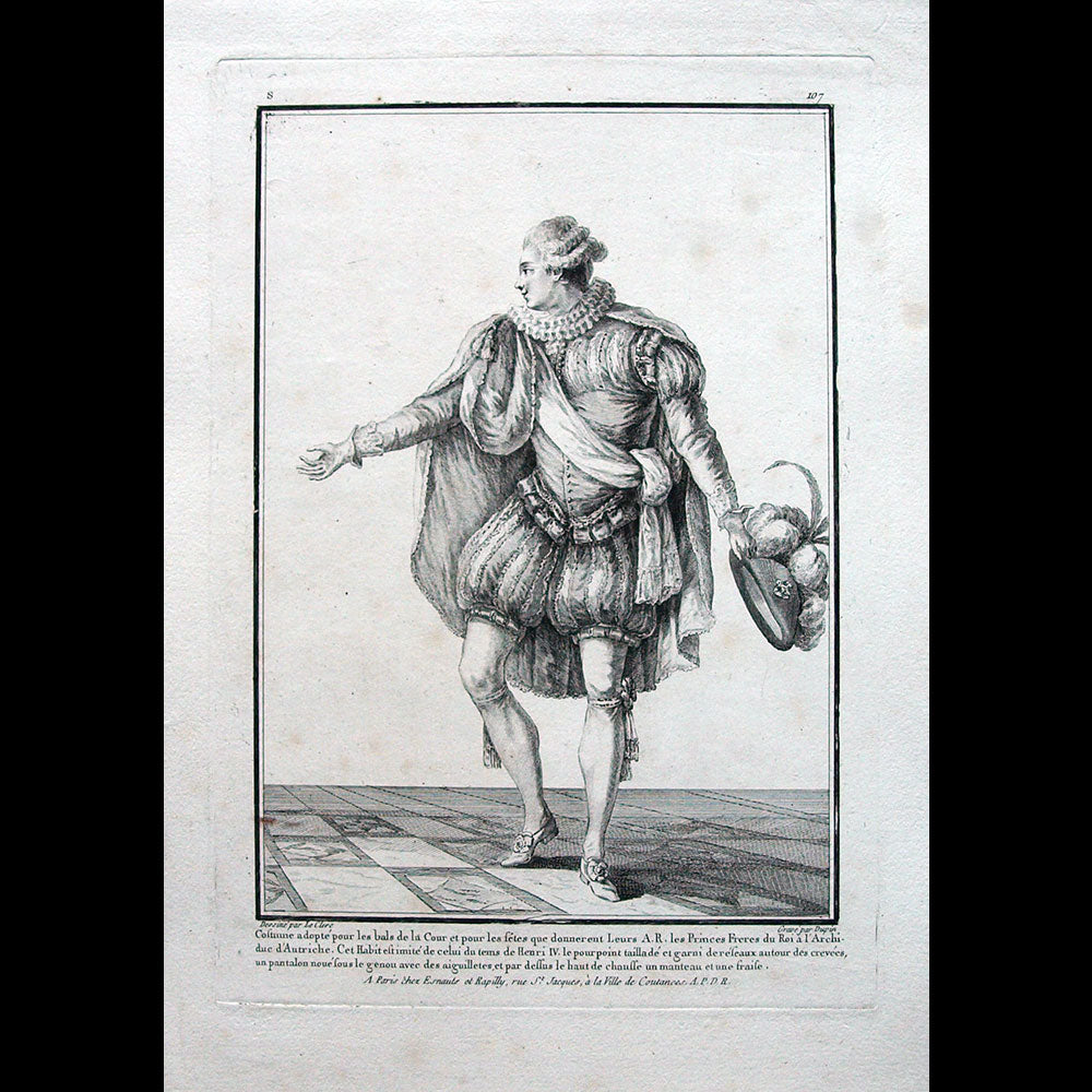 Gallerie des Modes et Costumes Français, gravure n° S 107, Costume pour les bals de la Cour (1779)