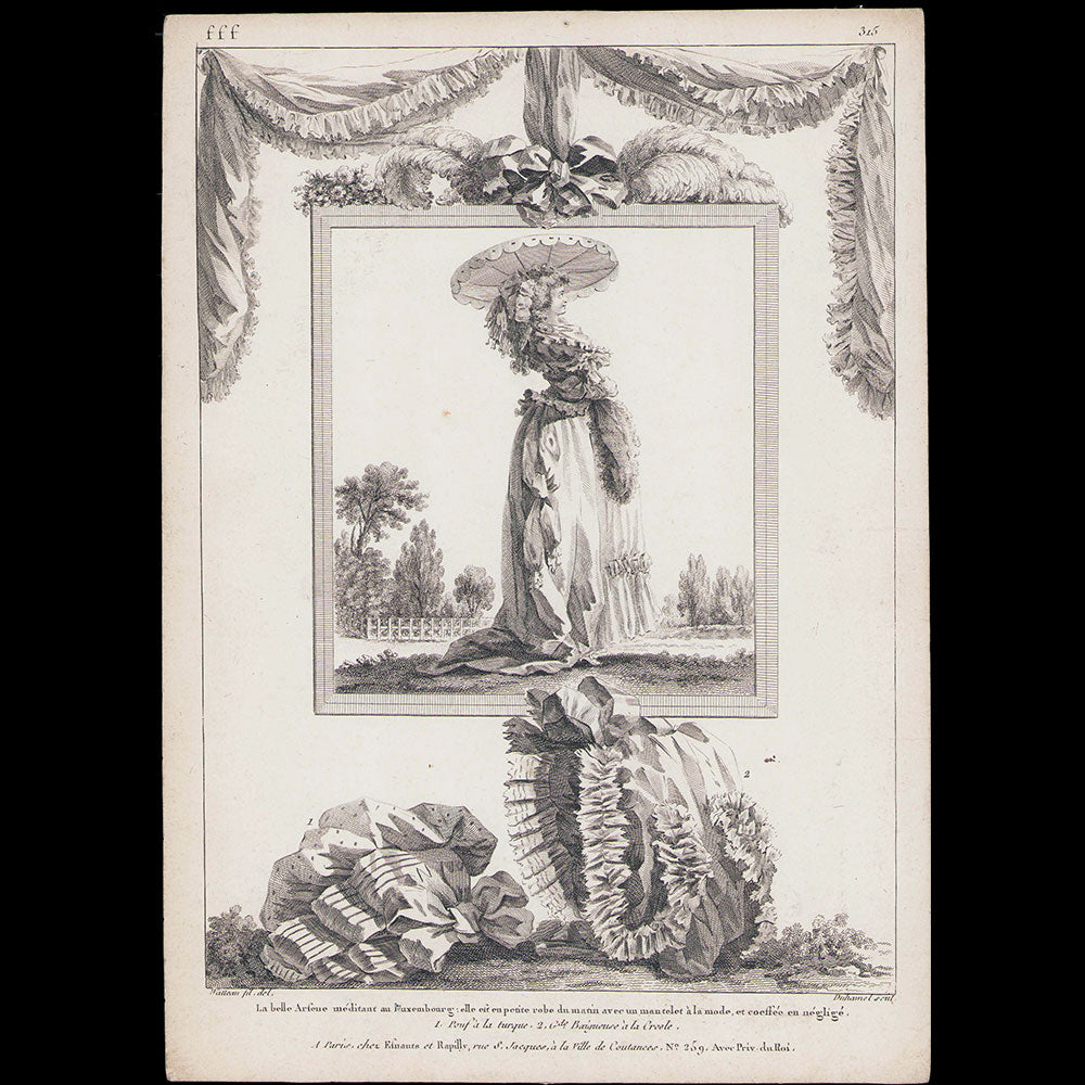 Gallerie des Modes et Costumes Français, 1778-1787 - réunion de 8 gravures par Watteau (1784-1785)