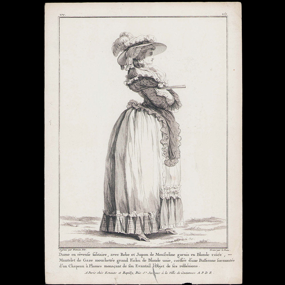 Gallerie des Modes et Costumes Français, 1778-1787 - réunion de 8 gravures par Watteau (1784-1785)