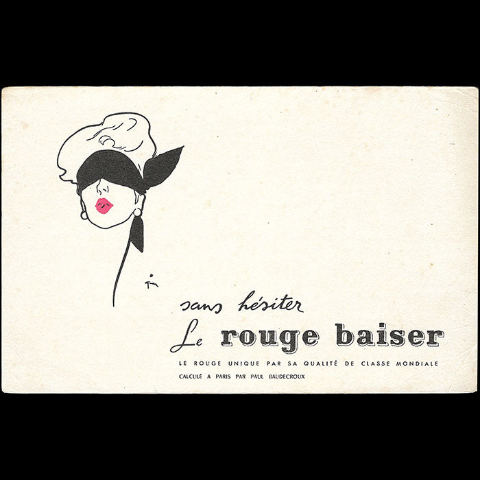 Lithographie Originale Signée René Gruau "Rouge Baiser" - Circa 1980 - Art Abstrait Personnage
