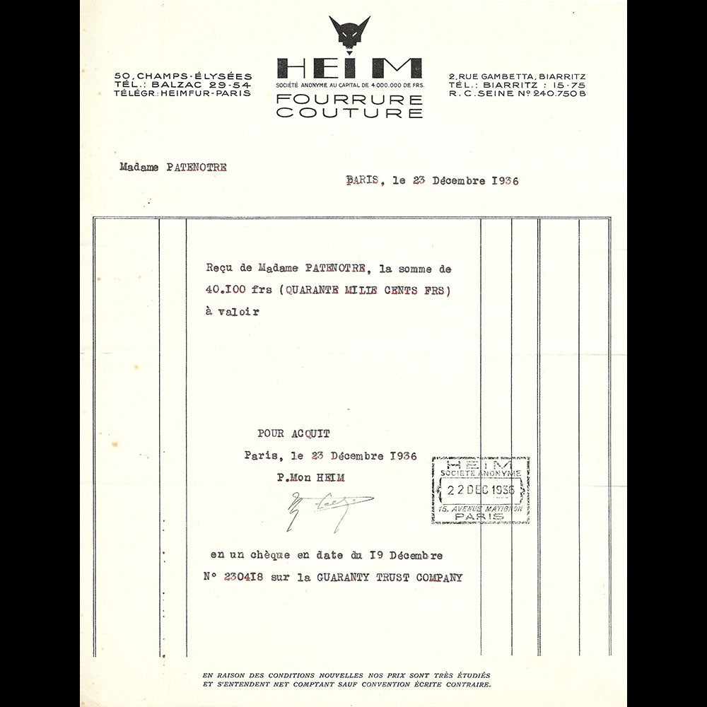 FACTURE PARIS 1932 Ste CESAR FRANCK CHANTEURS GUSTIN WRIGHT illustrée FACTURE PARIS 1932 Ste CESAR FRANCK CHANTEURS GUSTIN WRIGHT illustrée