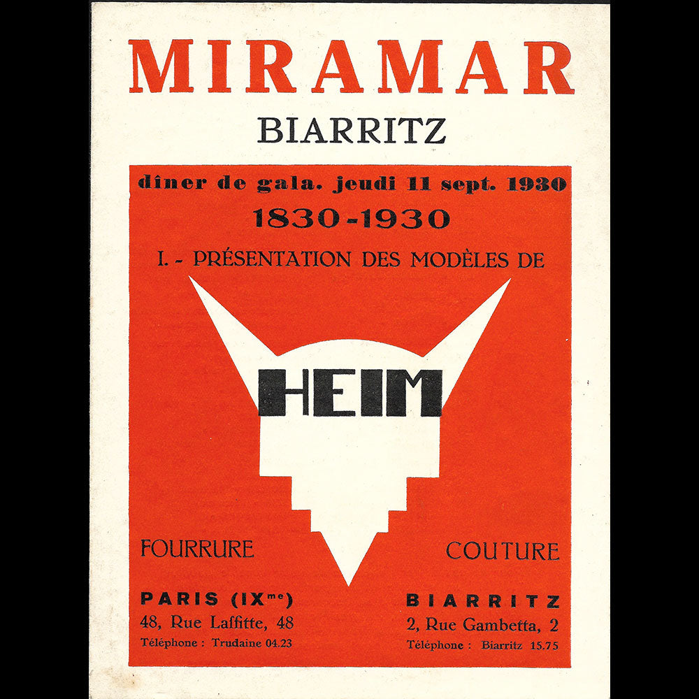 Heim - Programme du défilé de la maison Jacques Heim à Biarritz (1930)