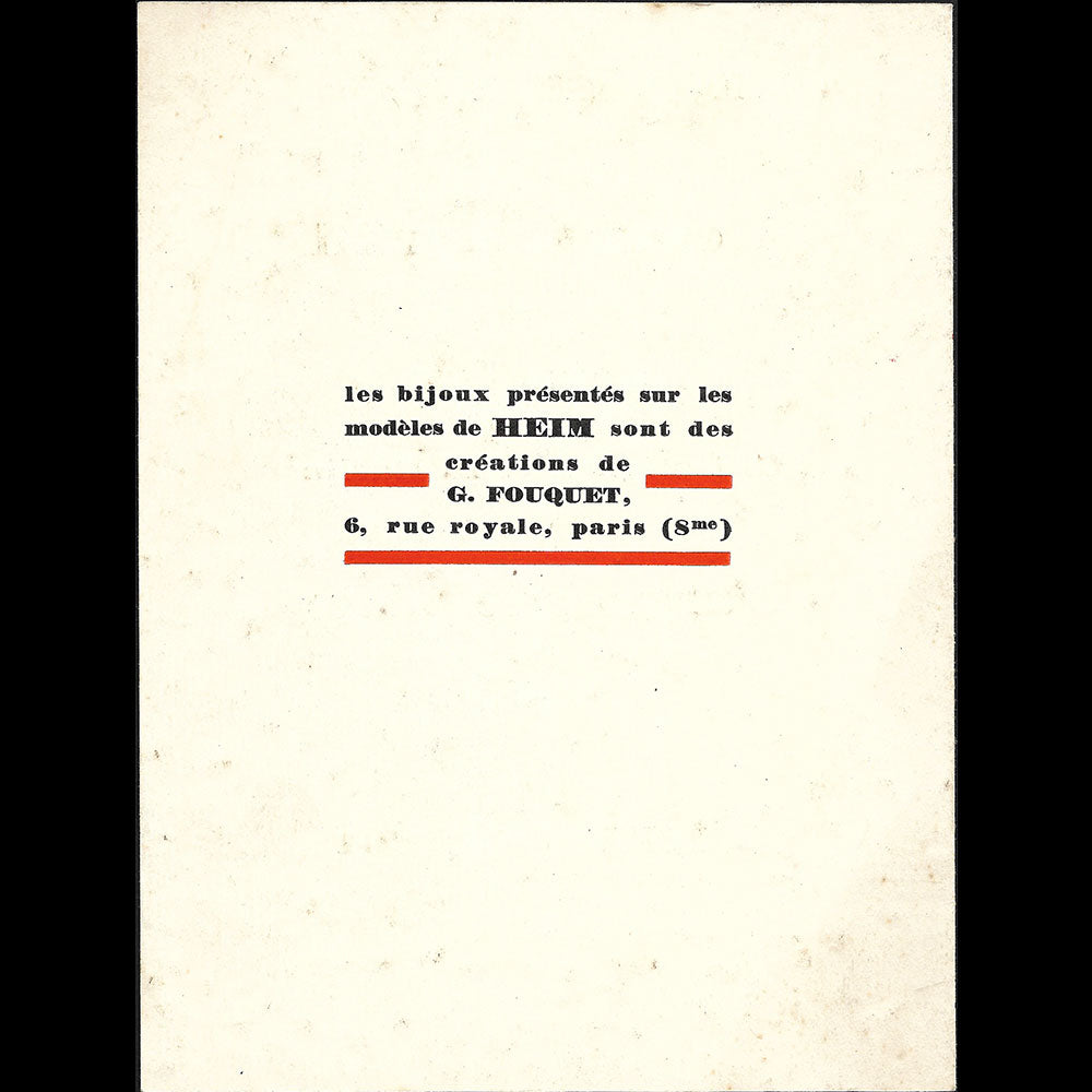 Heim - Programme du défilé de la maison Jacques Heim à Biarritz (1930)