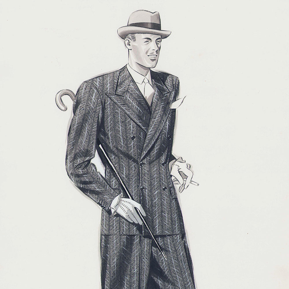 Marcel Hemjic - Elégant en costume croisé, dessin pour L'Homme Moderne, numéro spécial de l'Exposition Internationale des Arts et Techniques dans la Vie Moderne (1937)